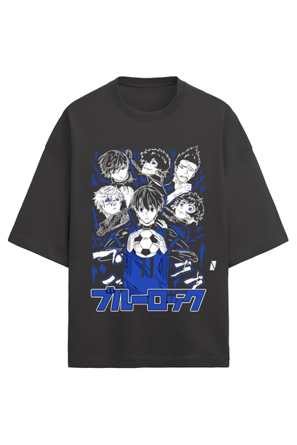 BLUE LOCK OVERSIZED T-SHIRT BLACK FRONT - GENAURA