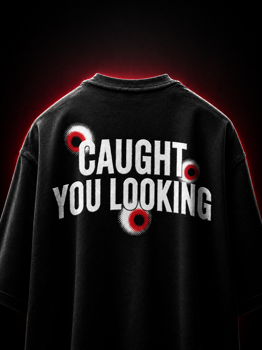 Genaura Caught You Looking black oversized tee, back graphic print