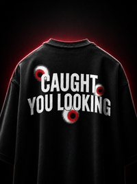 Genaura Caught You Looking black oversized tee, back graphic print