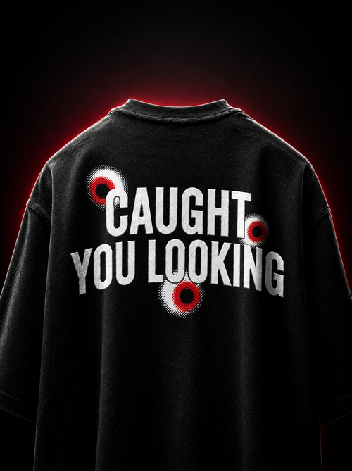 Genaura Caught You Looking black oversized tee, back graphic print