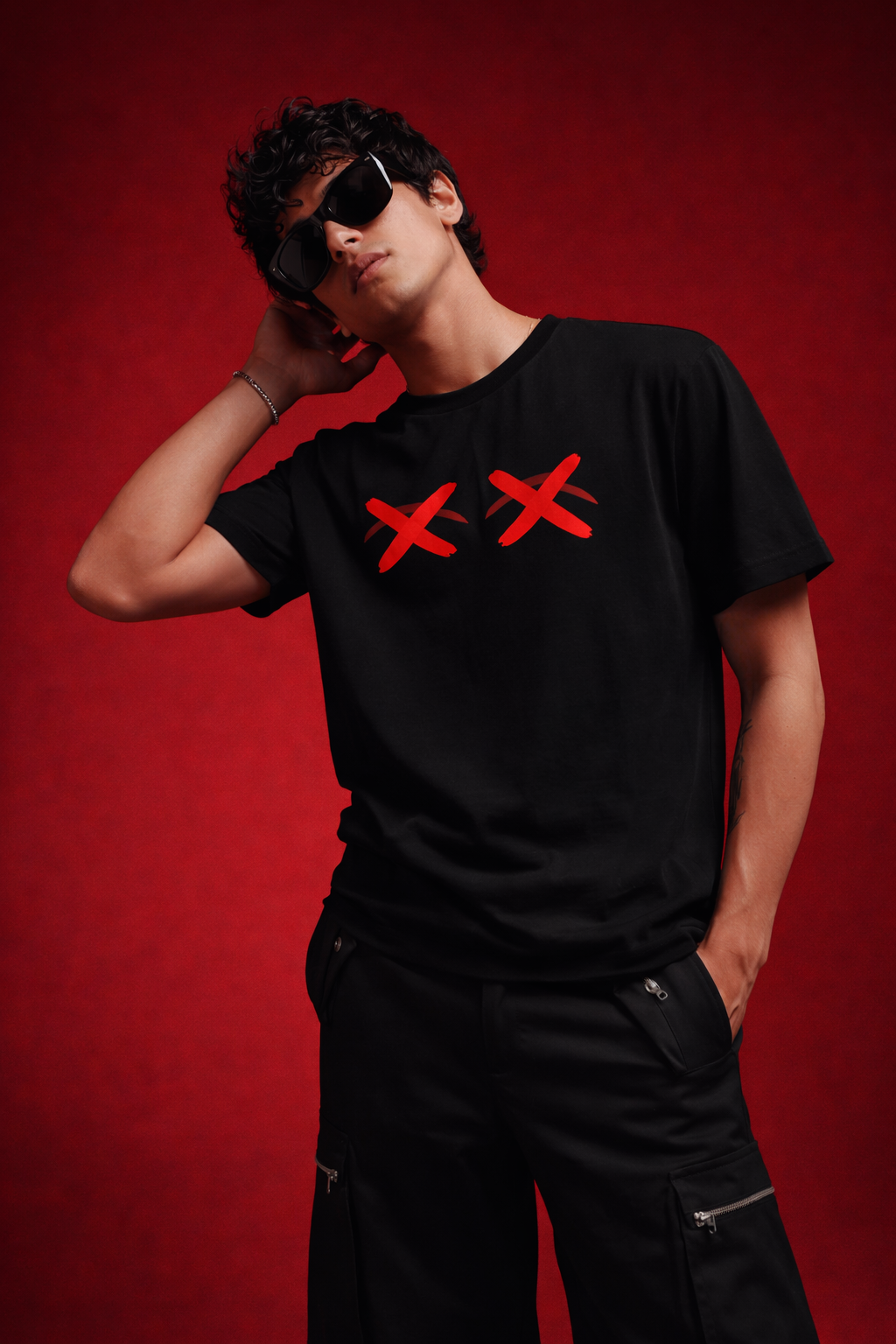 Genaura black graphic tee, red X front print, "F*ck People's Opinion"