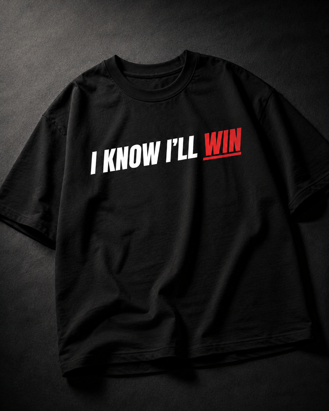 Genaura black oversized tee, I Know I'll Win front graphic flat lay