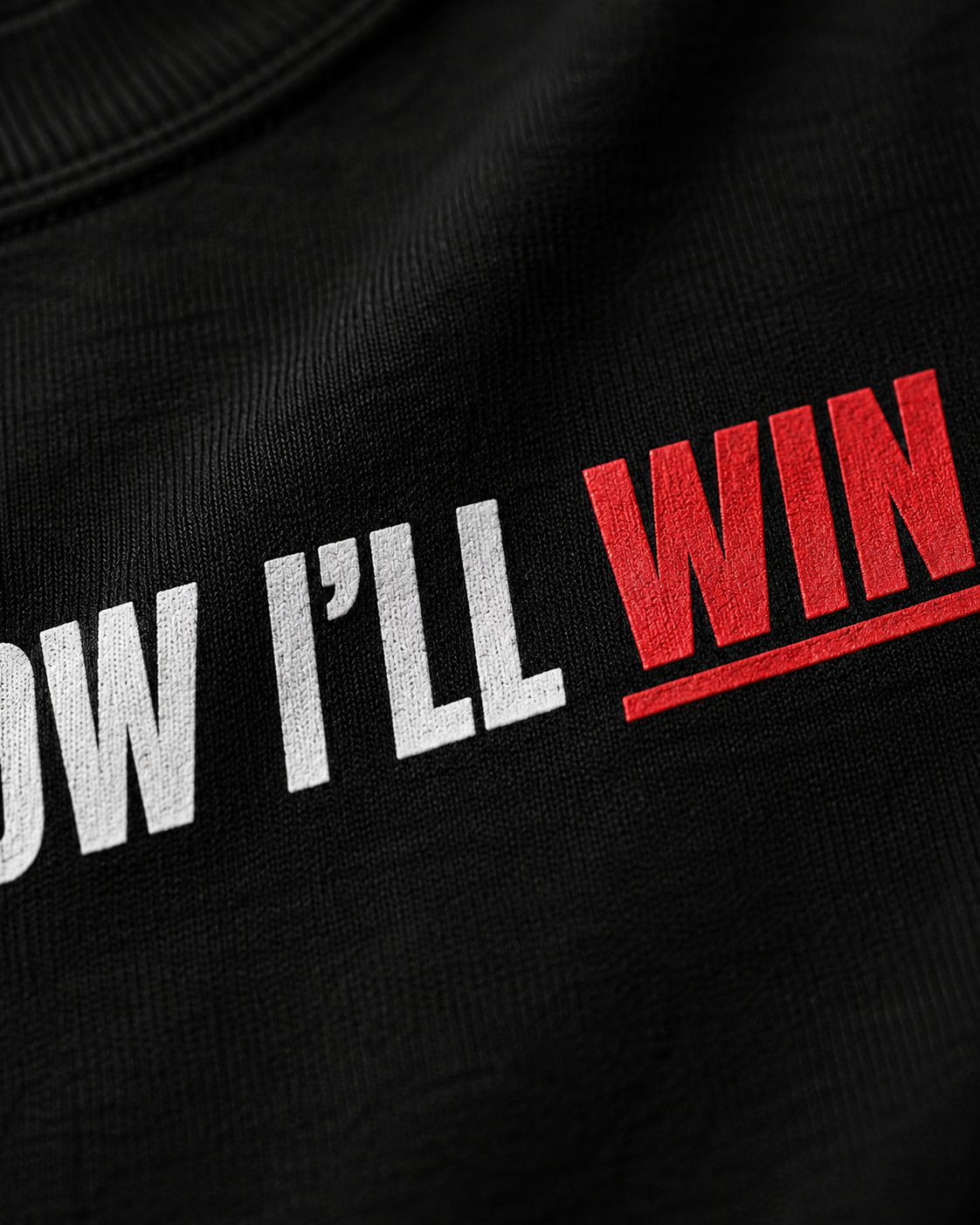 Genaura I Know I'll Win tee close-up, red and white graphic print detail