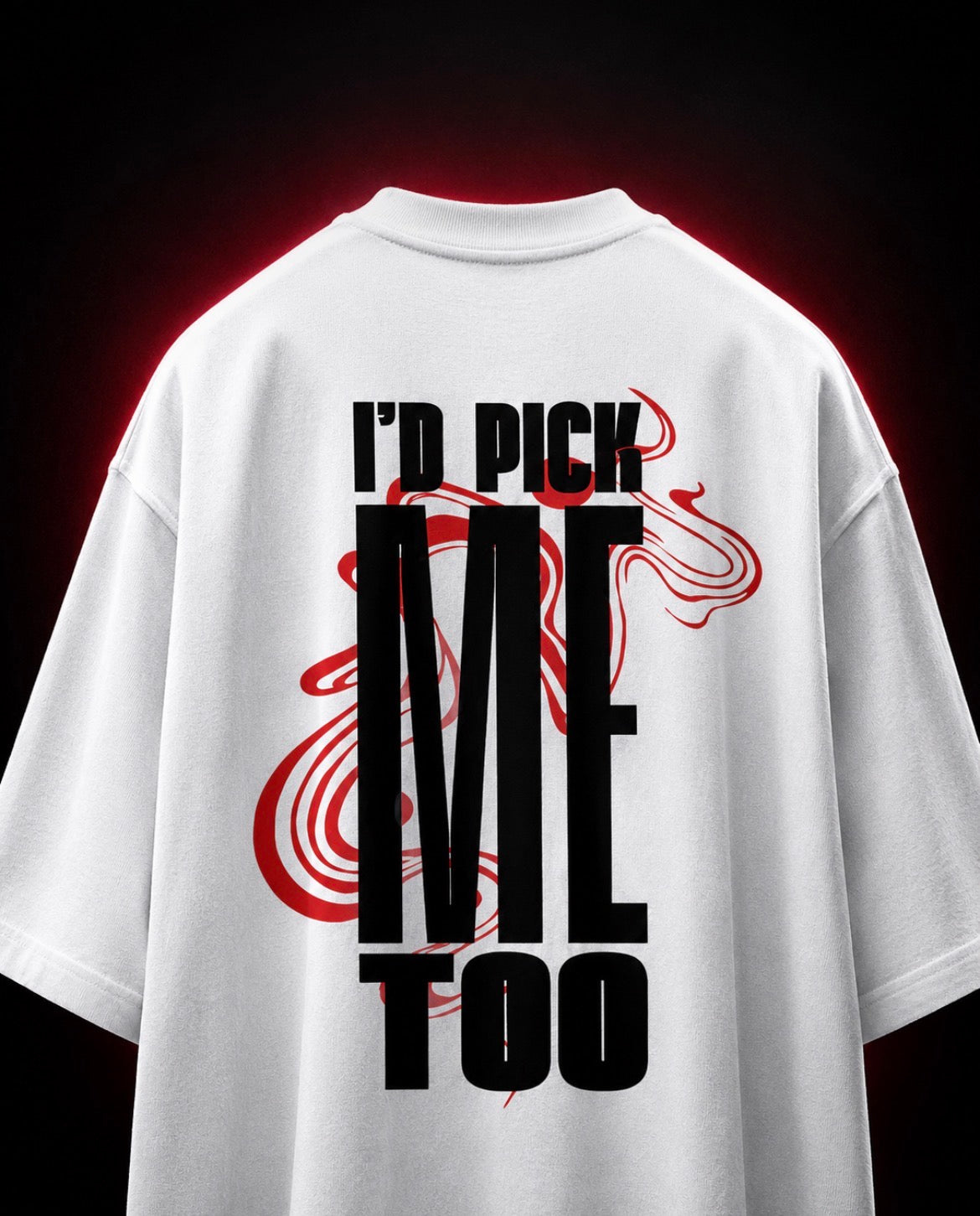 Genaura I'd Pick Me Too white oversized tee, back graphic print flat lay