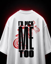 Genaura I'd Pick Me Too white oversized tee, back graphic print flat lay