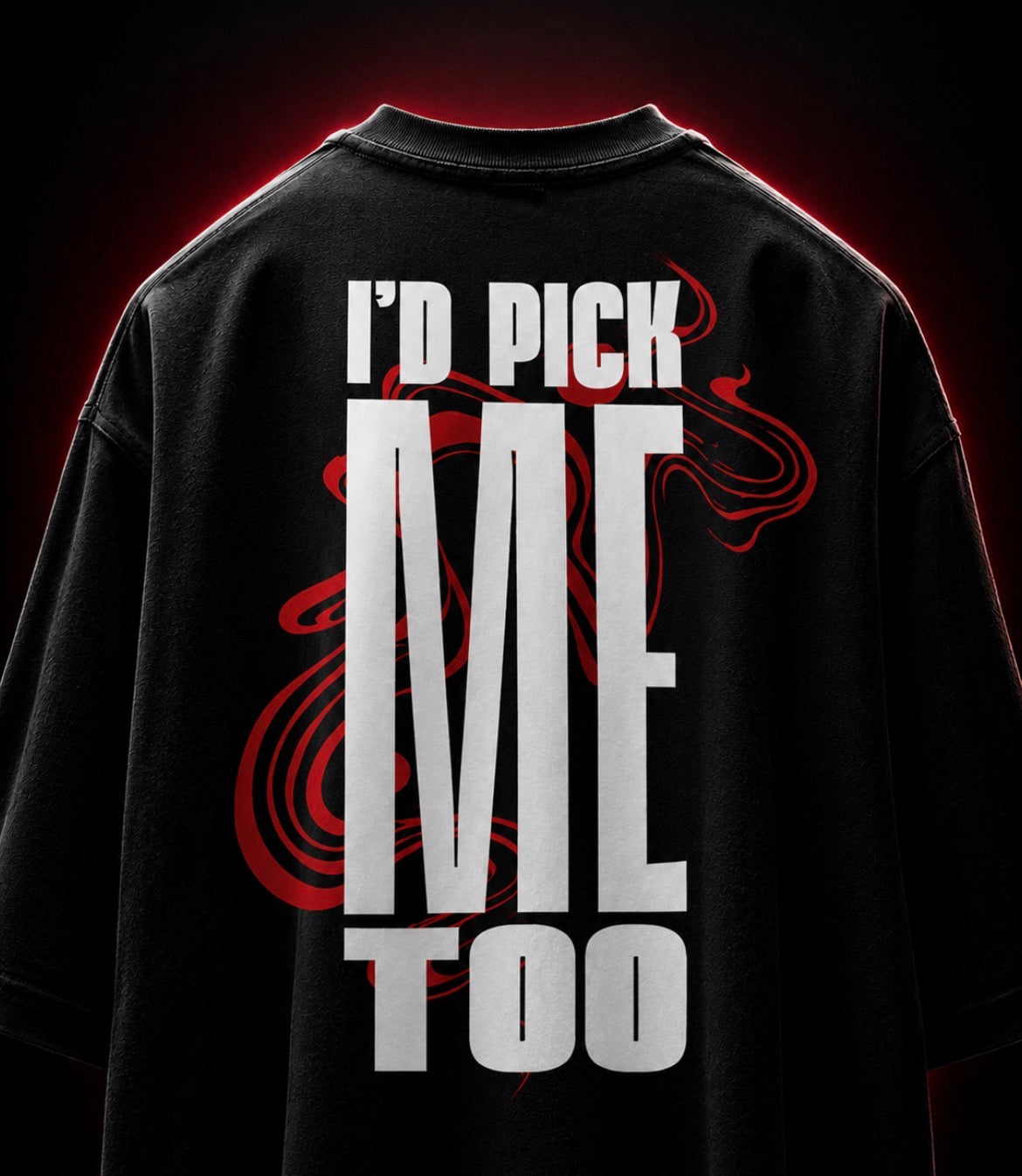 Genaura I'd Pick Me Too black oversized tee, back graphic print flat lay