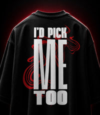 Genaura I'd Pick Me Too black oversized tee, back graphic print flat lay