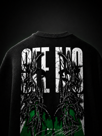 Genaura See No Evil black oversized tee, back graphic print flat lay closeup img