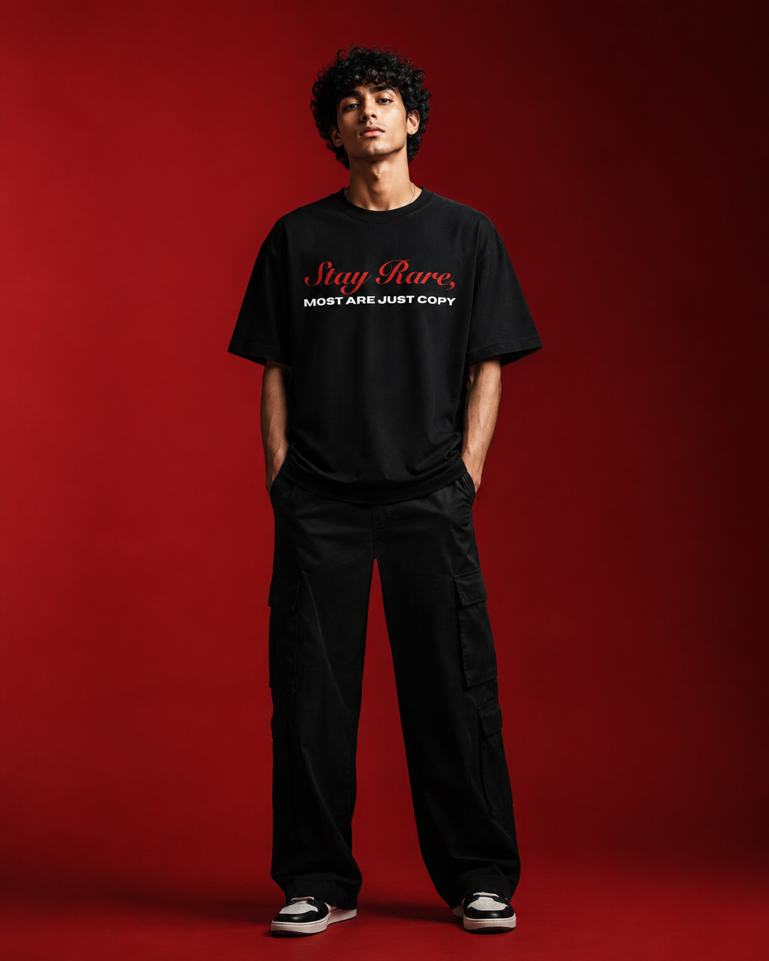 Genaura Stay Rare oversized tee, black streetwear graphic tee India